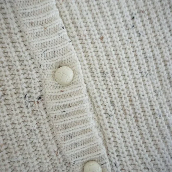 Vintage Newcomer Cream Chunky Knit 10% Wool Button Up Cardigan Sweater S - Picture 11 of 11